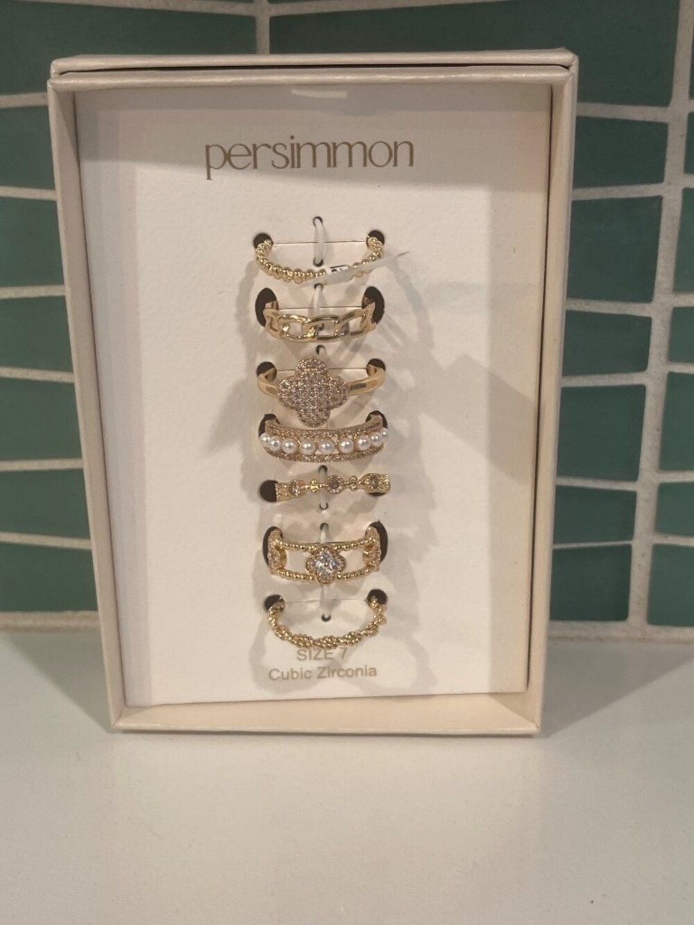 Set Of 7 Gold-Tone Cubic Zirconia Stackable Rings Size 7 By Persimmon